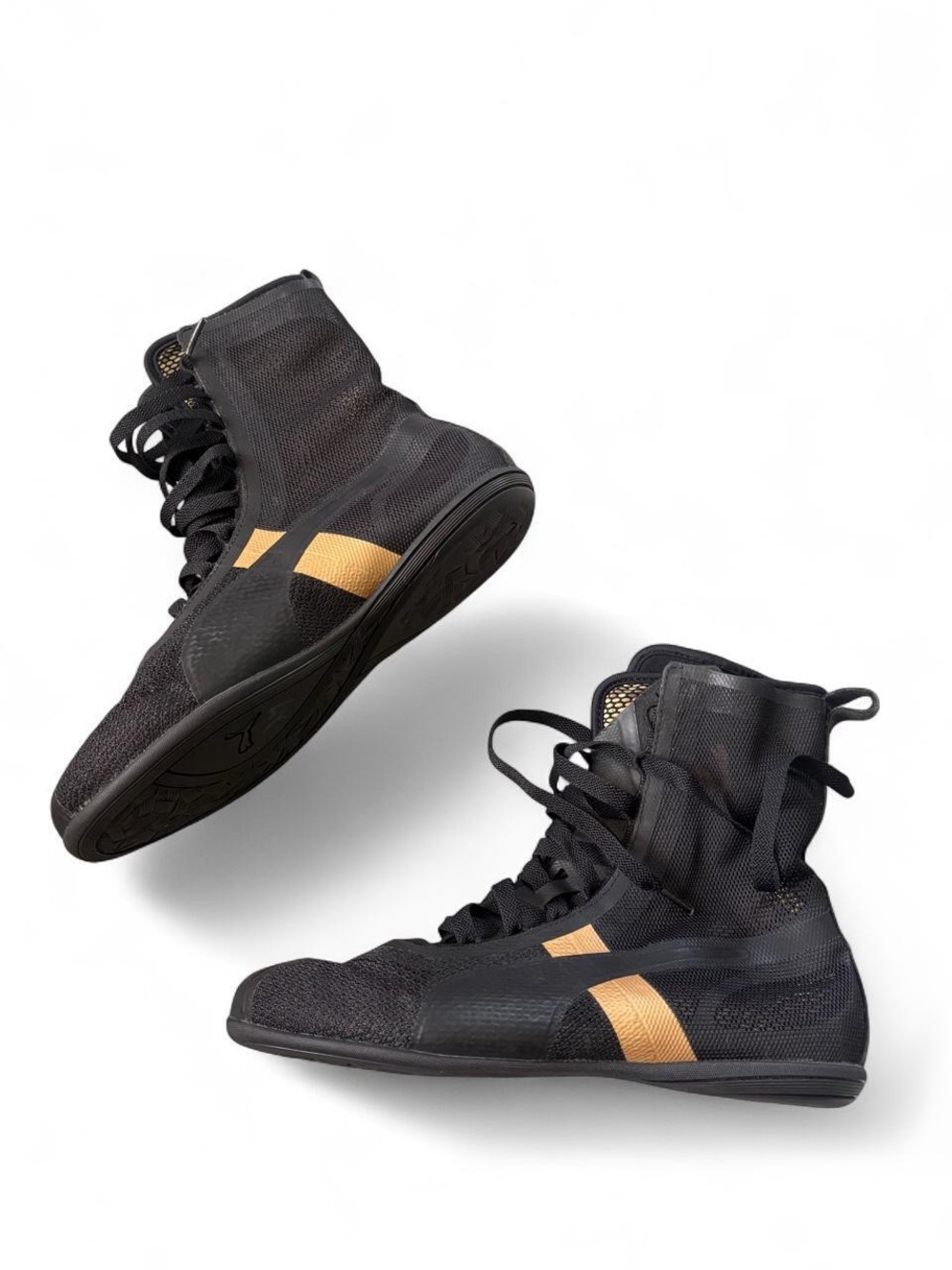 Puma Black boxing shoes with Gold Stripe